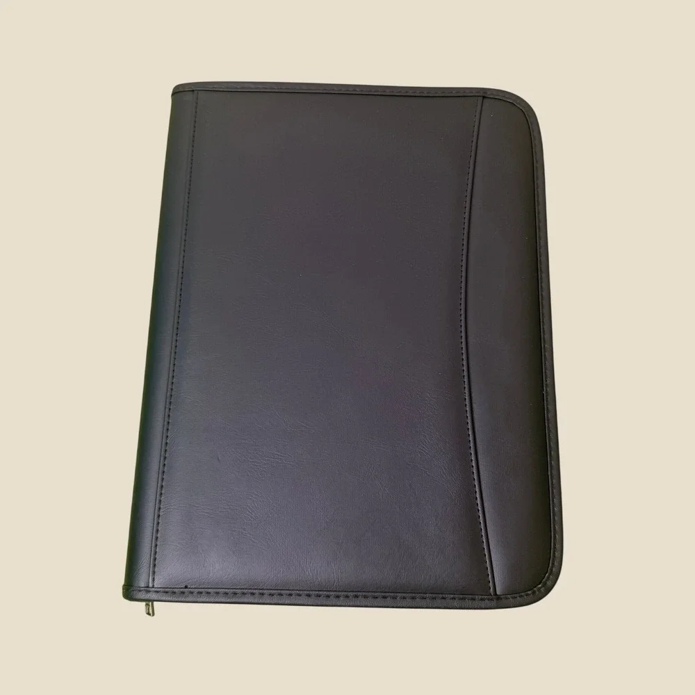 Pack 3 Portfolio Leather Zippered Binder Organizer Black School Calculator